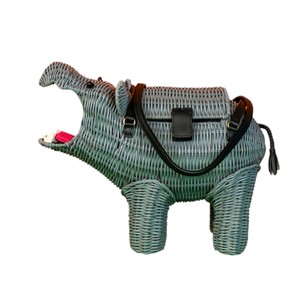 Blue Hippo Shaped Rattan Storage <b>Basket</b> Animal Design Decorative Organizer Plant Fiber Material Portable - Product Image 6