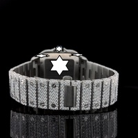 Nouvelle conception, montre mécanique de luxe faite à la main, drapeau américain, boîtier carré, fermoir à bouton-poussoir, diamant moissanite, unisexe, entièrement sertie