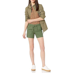Shorts pour femmes personnalisés de haute qualité, taille mi-haute, avec cordon de serrage, décontractés, délavage clair, écologiques, séchage rapide, 100% coton, Créez votre design - Product Image 4