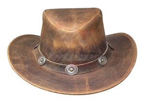 Wholesale Genuine Leather Cowboy <b>Hats</b> <b>Western</b> Ranch Brown Cowhide <b>Hat</b> with Metal Conchos Unisex Cowboy <b>Hats</b> - Product Image 4