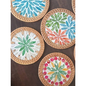 AVAILABLE High Quality Durable Sustainable Rattan Mother-Of-Pearl <b>Placemat</b> Coaster Hot Selling Eco-Friendly Table Decor Bulk - Product Image 1