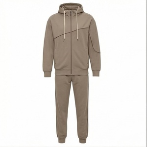 Survêtement à capuche pour homme, couleur unie, sweat-shirt à fermeture éclair intégrale avec poches latérales, vêtements décontractés d'automne, mélange de polyester et de coton, coupe classique - Product Image 1