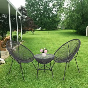 Set di mobili da bistrot Acapulco per tutte le stagioni, 3 pezzi, per patio, giardino, esterno, 2 sedie grigie e tavolo con piano in vetro DK - Product Image 6