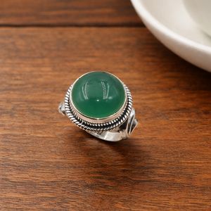 Green Onyx <b>Ring</b> 925 Sterling Silver Handmade Vintage Boho Tribal Statement <b>Ring</b> Round Cabochon Gemstone Jewelry - Product Image 5