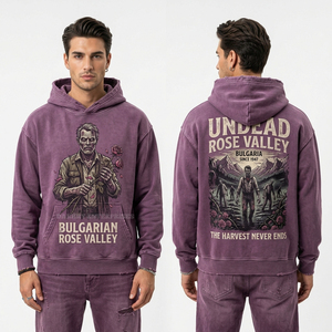 Sweat-shirt à capuche homme Mustard Gold Skeleton Sculptor, vintage, oversize, avec motif artiste zombie, effet vieilli, streetwear, en gros - Product Image 4