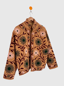 Veste en lin brodée florale à col châle et manches longues, style Prairie Chic, grande taille, pour femme, collection printemps - Product Image 2