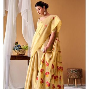 Premium South Indian <b>Tissue</b> Silk Saree with Floral Weaving And Designer Pallu <b>Wedding</b> And Festive Wear By Royal Export - Product Image 1