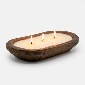 Bougie en cire de soja parfumée, faite à la main, dans un bol en bois sculpté à la main à 3 mèches, pour maison de style campagnard, marque privée - Product Image 1