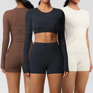 Women's High Waist 2 Workout Set Long Sleeve Fitness Gym Yoga Activewear Tank Top <b>Seamless</b> <b>Leggings</b> Eco-Friendly Breathable - Product Image 5