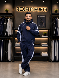 ชุดวอร์มไนลอนแบบกำหนดเอง REXFIT SPORTS 2026 สำหรับผู้ชาย สีกรมท่า เสื้อแจ็คเก็ตกันลมพร้อมกางเกง ชุดกีฬา ชุดลำลอง - Product Image 2