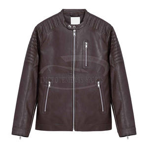 Chaqueta de cuero de invierno informal para hombre, venta al por mayor, nueva condición, piel de cordero marrón genuina, tela desgastada, soporte, decoración de bolsillo - Product Image 1