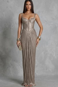 Robe de soirée élégante et moderne pour femme, longue, taille naturelle, 100 % coton, sans manches - Product Image 1