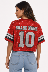 เสื้อเจอร์ซีย์อเมริกันฟุตบอลแบบครอป คอวี ผ้าตาข่าย แต่งคริสตัลวิบวับ ประดับด้วยกลิตเตอร์ ทรงโอเวอร์ไซส์ สไตล์สตรีทแฟชั่น - Product Image 2