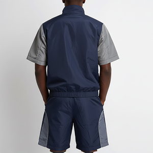 Nouvel arrivage 2025 – Ensemble de survêtement streetwear 100 % nylon, coupe régulière, coupe-vent et léger, avec veste zippée et short color block pour la gym - Product Image 3