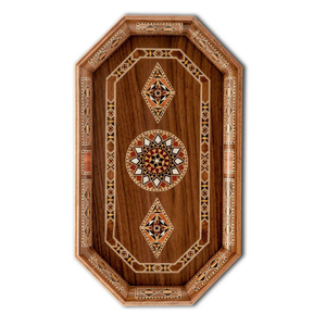 Plateau de service marocain en bois de manguier fait main avec poignées, aspect antique, rectangulaire, plateau décoratif, design floral, décoration de cuisine - Product Image 4