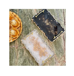 Marble Look Eco-Friendly Durable Handmade Rectangular Resin Serving Tray <b>Decorative</b> <b>Plate</b> Polished Modern Design Wedding Home - Product Image 1