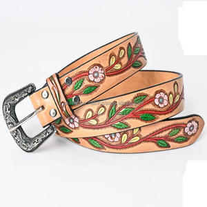 Por encargo de alta calidad de los hombres de moda occidental de cuero herramientas cinturón floral grabado latón hebilla cinturón de vaquero - Product Image 1