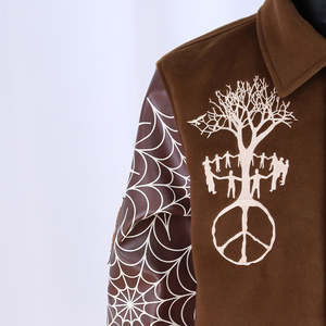 Veste universitaire Fuzenta International, style streetwear, col Byron, broderie en chenille, manches en cuir, vestes universitaires Letterman - Product Image 4