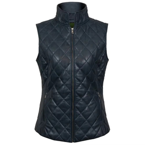 Chaleco de Motocicleta de Cuero Personalizado para Mujer, Diseño Personalizado sin Mangas con Bolsillos Delanteros y Costuras Resistentes para Motociclismo - Product Image 1