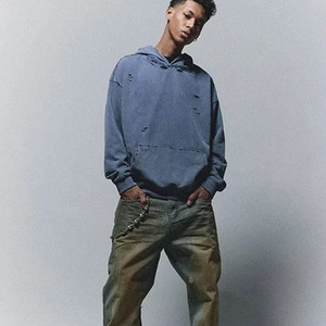 Sweat-shirt à capuche surdimensionné pour homme, couleur unie, coton lavé, tissu French Terry, design avec poche, coupe classique, style automne - Product Image 6