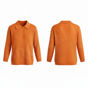 240 GSM Lightweight <b>Ribbed</b> Knit <b>Polo</b> Sweater for Women Long Sleeve Button Collar Casual Winter Soft Stretch Pullover <b>Polo</b> Shirt - Product Image 5