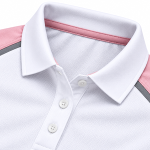Women's <b>White</b> Pink Color Block <b>Polo</b> Shirt Short Sleeve Quick Dry Sporty Golf <b>Top</b> with Button Closure - Product Image 4
