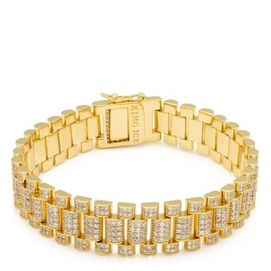 High Grade Iced Rollie Link Channel <b>Set</b> Moissanite Wrap Bracelet Modern Twist Smooth Finish Rhodium Plated Silver Luxury Men's - Product Image 2