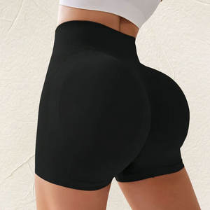 High Quality Solid Breathable Bow Button Seamless High Waist Push up Women Fitness Shorts Gym Workout Sport <b>Tights</b> - Product Image 3