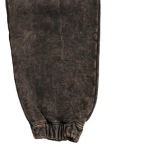 Pantalon en jean coupe droite ample taille mi-haute longueur entière décontracté taille élastique bords effilochés tissé couleur unie style automne - Product Image 6