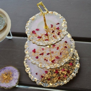 Premium Artizon Studio Resin Round Cake Stand with Gold Rim <b>Decorative</b> Dessert Display <b>Plate</b> Hand Wash Only - Product Image 2