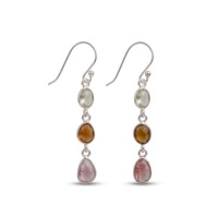 Boucles d'oreilles pendantes multi-pierres précieuses en argent sterling 925, tourmaline, citrine, péridot, facettées, minimalistes, pour mariage, cadeau délicat pour femme