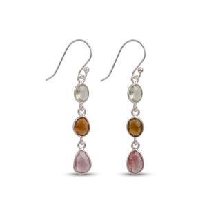 Multi Gemstone <b>Dangle</b> <b>Earrings</b> 925 Sterling <b>Silver</b> Tourmaline Citrine Peridot Faceted Drop Jewelry Dainty Gift For Women - Product Image 3