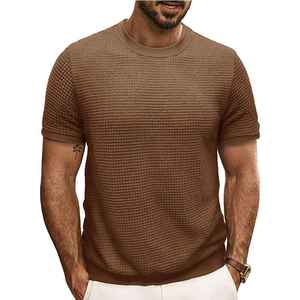 Mens Summer <b>Waffle</b> Short Sleeve Fitness High Street Regular Fit Solid Breathable Soft Fabric Casual Wear T <b>Shirt</b> - Product Image 6