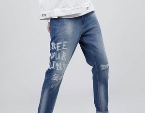 Vaqueros ajustados desgastados de estilo urbano a la moda para hombre, pantalones de mezclilla para hombre, fabricantes de pantalones vaqueros para hombre, personalizables. - Product Image 2