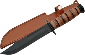 Nuevo Cuchillo de Caza y Bowie de 12 Pulgadas para Camping, con Mango de Cuero, Hoja de Acero Inoxidable 3CR13 Fuller, Funda, Personalizable OEM/ODM - Product Image 2