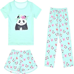 Conjunto de Pijama de 3 Piezas para Bebé Unisex con Estampado de Estrellas Rosas, Camiseta, Pantalones y Pantalones Cortos, Ropa de Dormir de Algodón Transpirable para Verano - Product Image 5