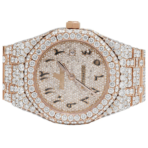 Montre à quartz pour homme en acier inoxydable avec cadran rond, style hip-hop, sertie de moissanite et de diamants VVS, bracelet de 20 mm, verre - Product Image 1