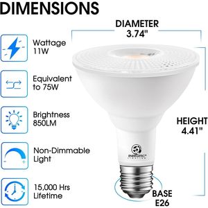 Confezione da 2 Lampadine LED PAR30 per Esterni, 75 Watt Equivalenti, 850LM, 5000K Luce Diurna, Accensione Automatica, Base E26 - Product Image 4