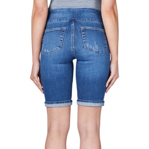 Shorts en jean satiné vintage respirant taille mi-haute pour femme, prix abordable, personnalisables pour filles, délavage clair, fabriqué au Pakistan - Product Image 4