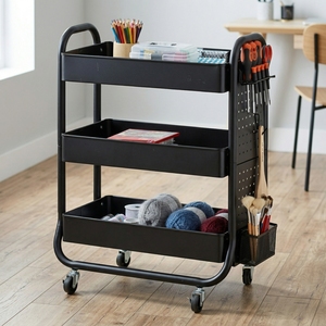 Carrito de Almacenamiento Metálico de 3 Niveles con Recubrimiento en Polvo de Fábrica OEM MIT, Plataforma de Contenedor Rodante de Cuatro Ruedas, Almacenamiento Doméstico - Product Image 1