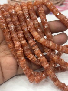 Perles de pierres précieuses de haute qualité pour la fabrication de bijoux, 17 pouces, pierre de soleil rouge naturelle, facettées, forme de pneu Heishi, taille 7-8 mm - Product Image 4