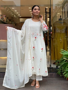 Ensemble haut brodé en soie Chanderi pure avec pantalon palazzo et dupatta, travail de sequins de 3 mm, manches fantaisie, pour femme - Product Image 6