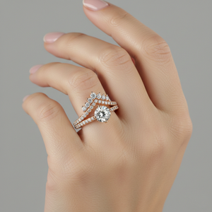 Anillo de compromiso de diamante de laboratorio Stonewels con diamante central tallado, doble fila de pavé y tiara, banda de boda de oro de 14K para lujo certificado - Product Image 4