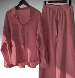 Women's 2-Piece Cotton <b>Set</b> V-Neck Three Quarter Sleeve Solid Color Bow Decoration Casual Full Length Pants <b>Set</b> - Product Image 3
