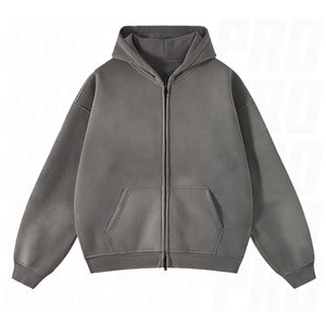 Sudadera con capucha personalizada para hombre y mujer, con cremallera completa, de forro polar, estilo vintage con lavado ácido, oversize, streetwear, de algodón de alto gramaje - Product Image 4
