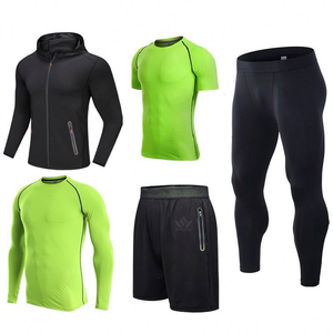 Conjunto de Camiseta Deportiva de Compresión de Secado Rápido para Hombre, Sudadera de Manga Larga, Camiseta de Manga Corta, Pantalones Cortos, Leggings, Ropa Deportiva de Alto Rendimiento - Product Image 4