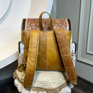 Nouveau sac à couches de voyage multifonction en cuir repoussé à la main sac à dos pour femmes en cuir de vachette Floral grande capacité sac à dos à la mode - Product Image 5