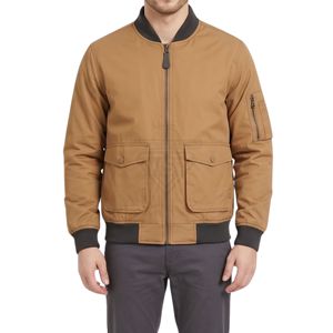 Chaquetas bomber color gris carbón de primera calidad para hombre, con cuello bajo acanalado elegante, cremallera frontal minimalista, chaquetas casuales utilitarias. - Product Image 3