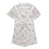 Robe de chambre légère en satin imprimé rayé pour filles, à manches courtes, col en V, longueur genou, avec nœud, style mignon d'été