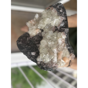 Natural Apophyllite Stilbite on Black Chalcedony <b>Crystal</b> <b>Cluster</b> Mineral Specimen for Interior Decor and Wholesale - Product Image 4